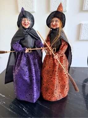 Halloween Witch Figurine Set - Purple and Orange Witch Decorations